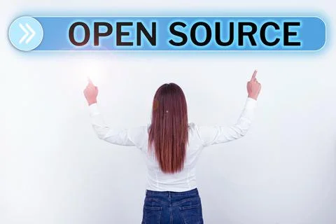 Text sign showing Open Source. Concept meaning denoting software which original 库存照片