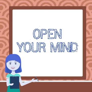 Text sign showing Open Your Mind. Word Written on Be openminded Accept new Stock Illustration
