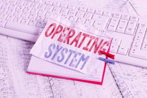 Text sign showing Operating System. Conceptual photo software that supports a Stock Photos