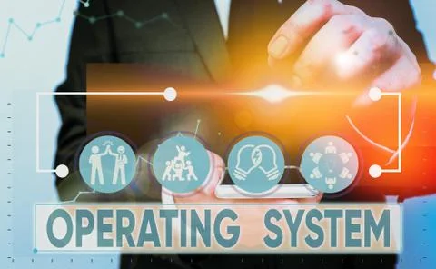 Text sign showing Operating System. Conceptual photo software that supports a Stock Photos