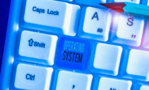 Text sign showing Operating System. Conceptual photo software that supports a Stock Photos