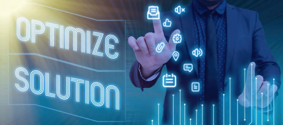 Text sign showing Optimize Solution, Word Written on process of finding the g 스톡 사진
