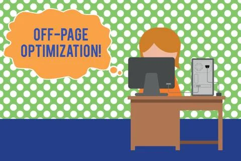 Text sign showing Off Page Optimization. Conceptual photo Website External Illustrazione stock