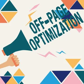 Text sign showing Off Page Optimization. Word for Website External Process Illustrazione stock