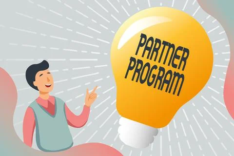 Text sign showing Partner Program. Word for business strategy vendors use to Stock-Illustration