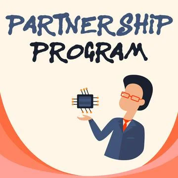 Text sign showing Partnership Program. Business approach selling the vendor s is Ilustración de archivo