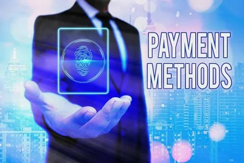 Text sign showing Payment Methods. Conceptual photo Several ways utilized to Stock Photos