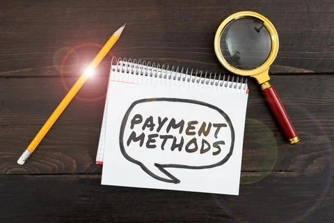 Text sign showing Payment Methods. Word for Several ways utilized to compensate Stock Photos