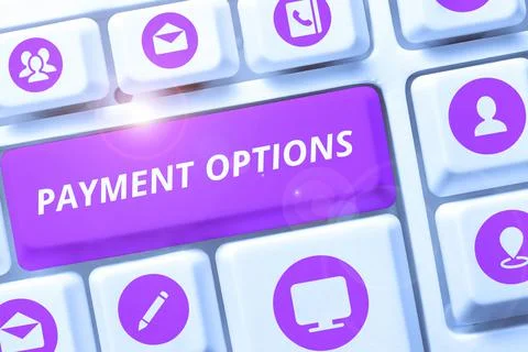 Text sign showing Payment Options. Business concept ways that a customers can Stock Photos