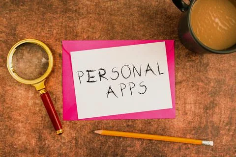 Text sign showing Personal Apps. Business showcase Organizer Online Calendar Stock Photos