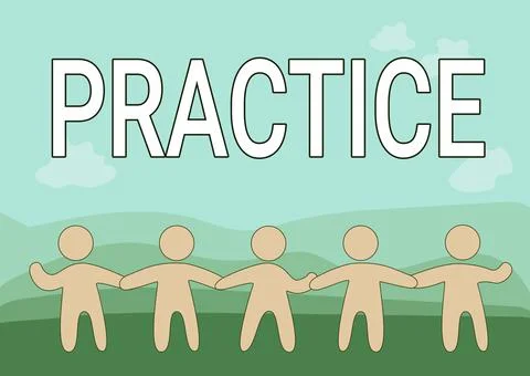 Text sign showing Practice. Concept meaning the actual application or use of an 스톡 일러스트