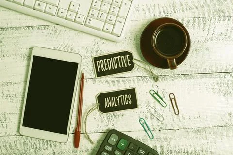 Text sign showing Predictive Analytics. Word for Optimize Collection Achieve CRM 写真素材