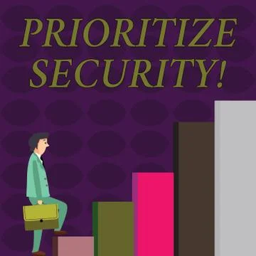 Text sign showing Prioritize Security. Conceptual photo designate security risk Illustrazione stock
