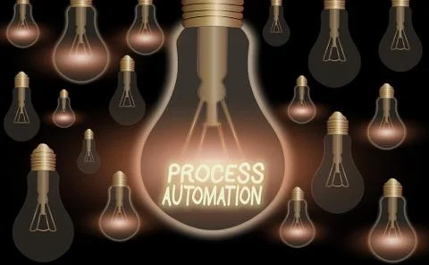 Text sign showing Process Automation. Conceptual photo the use of technology to Illustrazione stock