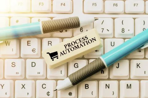 Text sign showing Process Automation. Concept meaning Transformation Streamlined Stock Photos