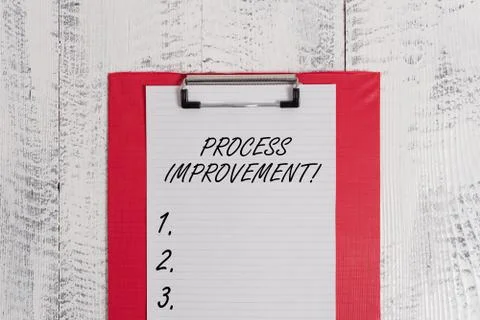 Text sign showing Process Improvement. Conceptual photo Optimization Meet New Foto stock