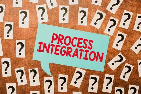 Text sign showing Process Integration. Word Written on sharing of data and Stock Photos
