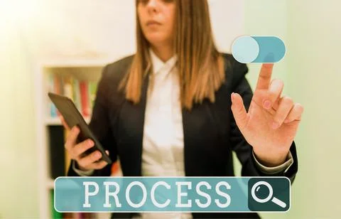 Text sign showing Process. Internet Concept series of progressive interdependent Stock Photos