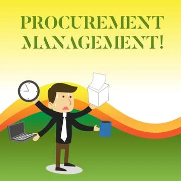 Text sign showing Procurement Management. Conceptual photo buying Goods and Illustrazione stock
