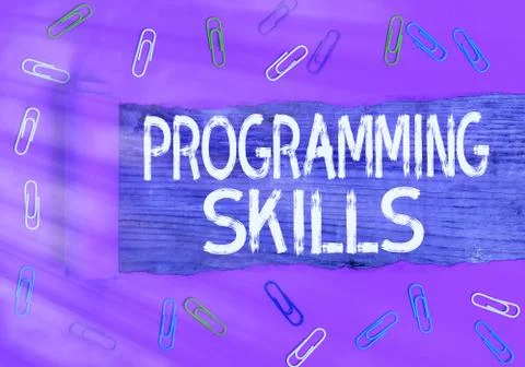 Text sign showing Programming Skills. Conceptual photo expertise required to Stock Photos