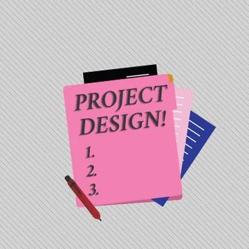 Text sign showing Project Design. Conceptual photo process of creating or Illustrazione stock