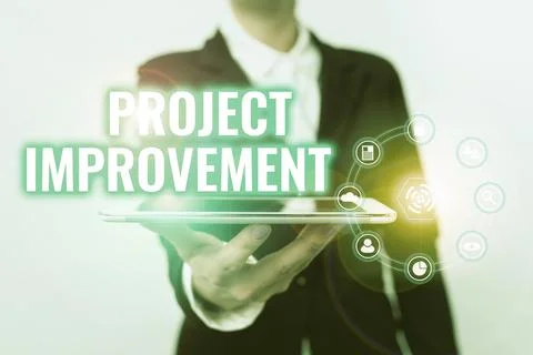 Text sign showing Project Improvement. Business showcase Methods Techniques to Stock Photos