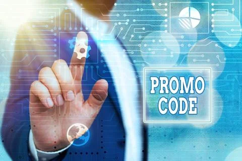 Text sign showing Promo Code. Conceptual photo letters or numbers that allows Stock-Fotos