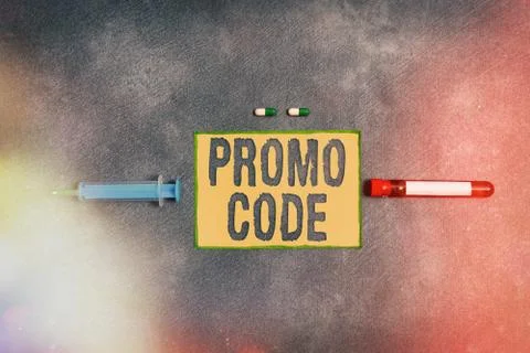 Text sign showing Promo Code. Conceptual photo letters or numbers that allows Stock-Fotos