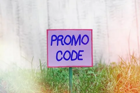 Text sign showing Promo Code. Conceptual photo letters or numbers that allows Stock-Fotos