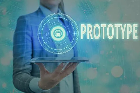 Text sign showing Prototype. Conceptual photo first and usually functional form Fotos Stock