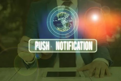 Text sign showing Push Notification. Conceptual photo automated message sent by Stock Photos