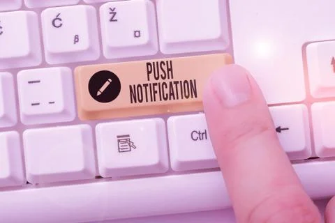 Text sign showing Push Notification. Conceptual photo automated message sent by Stock Photos