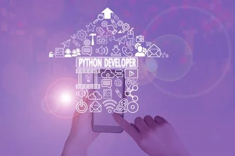 Text sign showing Python Developer. Conceptual photo responsible for writing Stock Photos