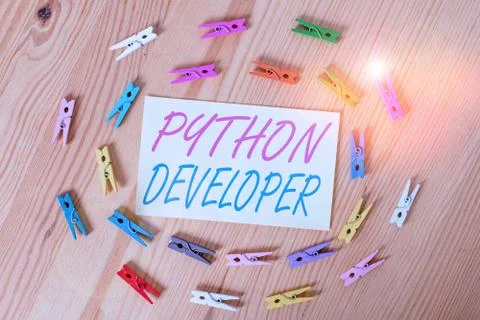 Text sign showing Python Developer. Conceptual photo responsible for writing Stock Photos
