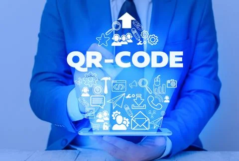 Text sign showing Qr Code. Conceptual photo the trademark for a type of matrix Foto stock