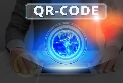 Text sign showing Qr Code. Conceptual photo the trademark for a type of matrix Stockfoto's
