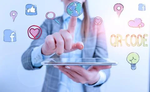 Text sign showing Qr Code. Conceptual photo the trademark for a type of matrix Foto stock