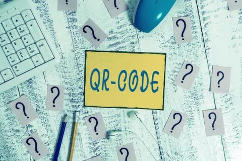 Text sign showing Qr Code. Conceptual photo the trademark for a type of matrix Foto stock