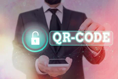 Text sign showing Qr Code. Conceptual photo the trademark for a type of matrix Foto stock