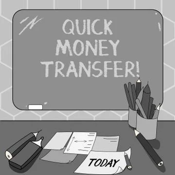 Text sign showing Quick Money Transfer. Conceptual photo Fast way to move money Illustrazione stock