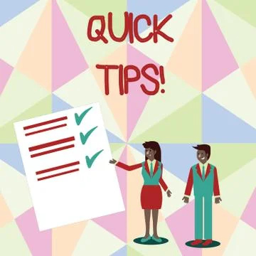 Text sign showing Quick Tips. Conceptual photo small but particularly useful Stock Illustration