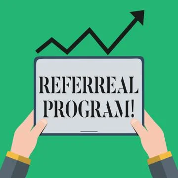 Text sign showing Referral Program. Conceptual photo internal recruitment method Illustrazione stock