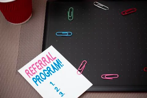 Text sign showing Referral Program. Conceptual photo internal recruitment method 스톡 사진