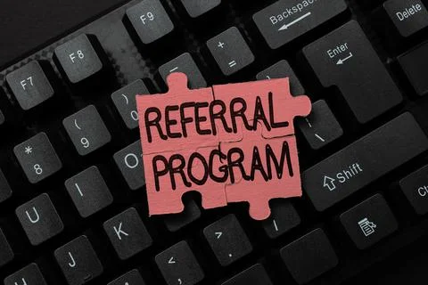 Text sign showing Referral Program. Business showcase internal recruitment 스톡 사진
