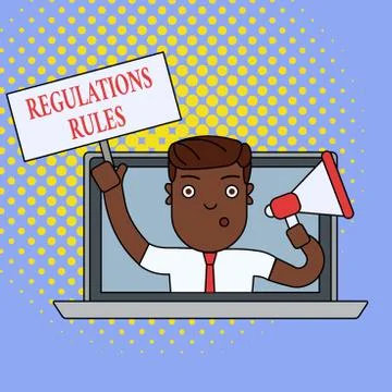 Text sign showing Regulations Rules. Conceptual photo Standard Statement Stockillustratie