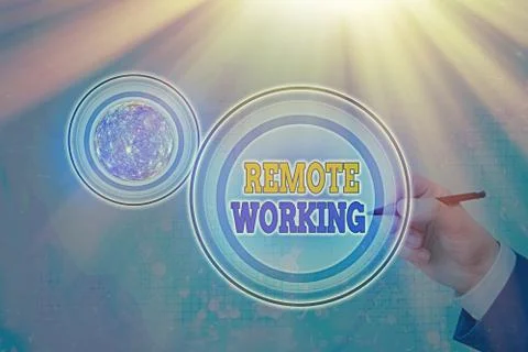 Text sign showing Remote Working. Conceptual photo style that allows Stock Photos