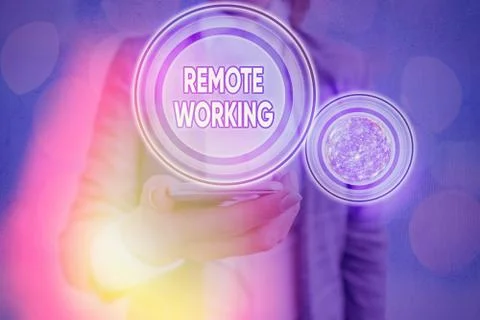 Text sign showing Remote Working. Conceptual photo style that allows Stock Photos