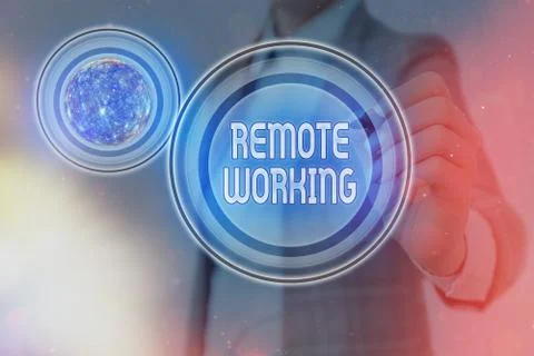 Text sign showing Remote Working. Conceptual photo style that allows Stock Photos