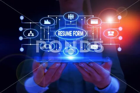 Text sign showing Resume Form. Conceptual photo describe the layout elements Stock Photos