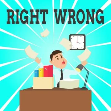 Text sign showing Right Wrong. Conceptual photo choose between two decisions Illustrazione stock
